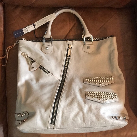 Rebecca Minkoff Large Leather Studded Moto Zip Tote Bag - Picture 1 of 4